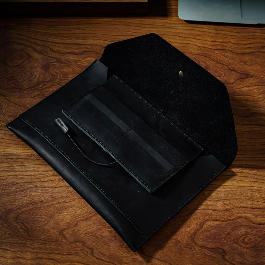 PU Leather File Folder with Multiple Card Slot, String Closure Document Holder
