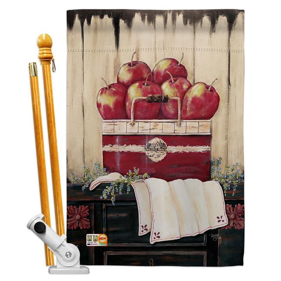Breeze Decor BD-FT-HS-117046-IP-BO-D-US18-SB 28 x 40 in. Ruby Red Country Apple Food Fruits Impressions Decorative Vertical Double Sided House Flag Set with Pole Bracket & Hardware