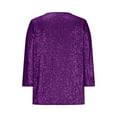 thumbnail image 6 of YOIAVAIOY Sparkly Tops for Women Elegant Shimmer Glitter 3/4 Sleeve Crew Neck Evening Shirts Trendy Going Out Party Tunic Blouses Purple XXL, 6 of 7