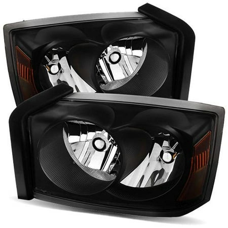 - For 05-07 Dodge Dakota Stock Style Black/Amber Crystal Headlights Lamps