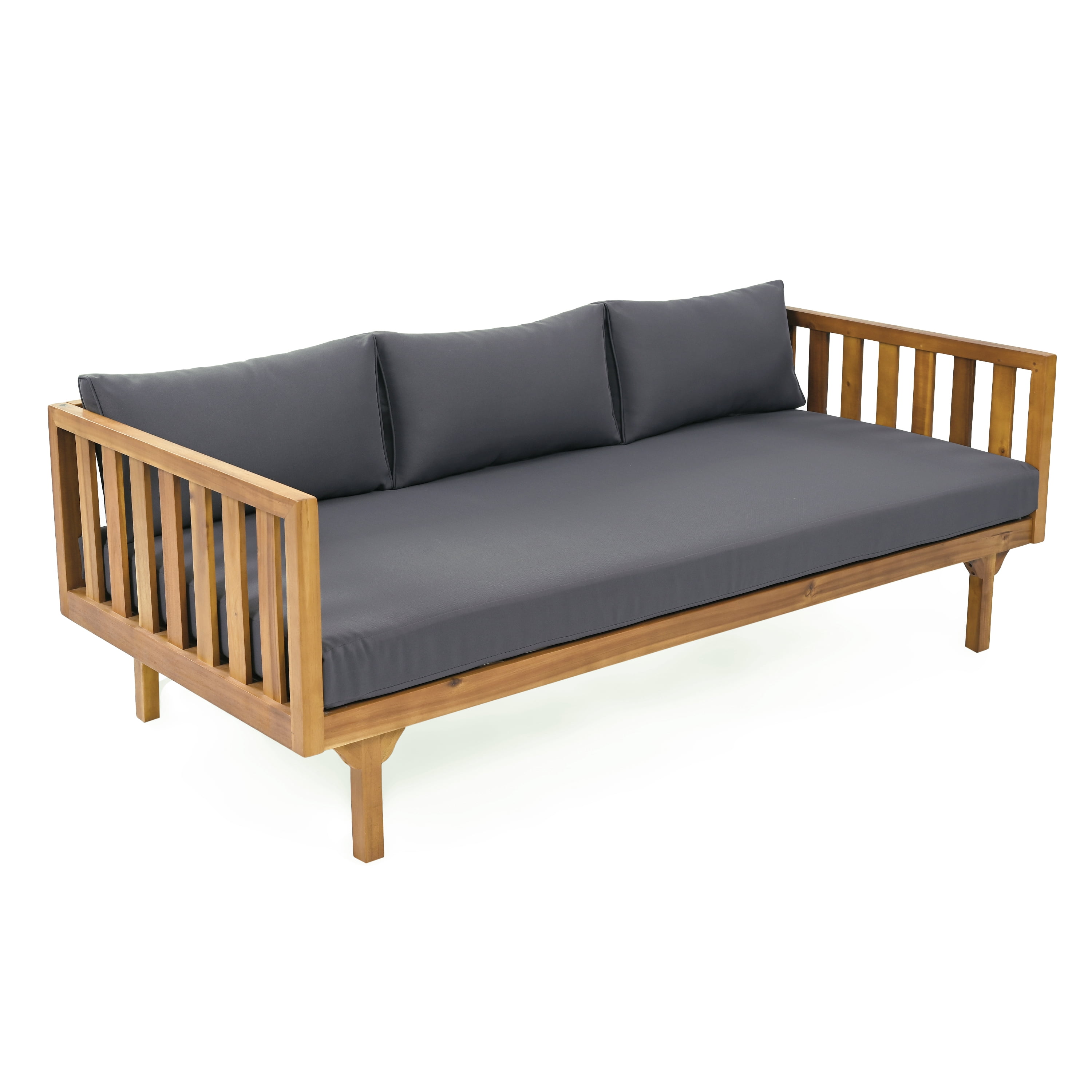 3 Seater Daybed, Outdoor Patio Leisure Daybed for Patio Garden, Teak and Dark Grey
