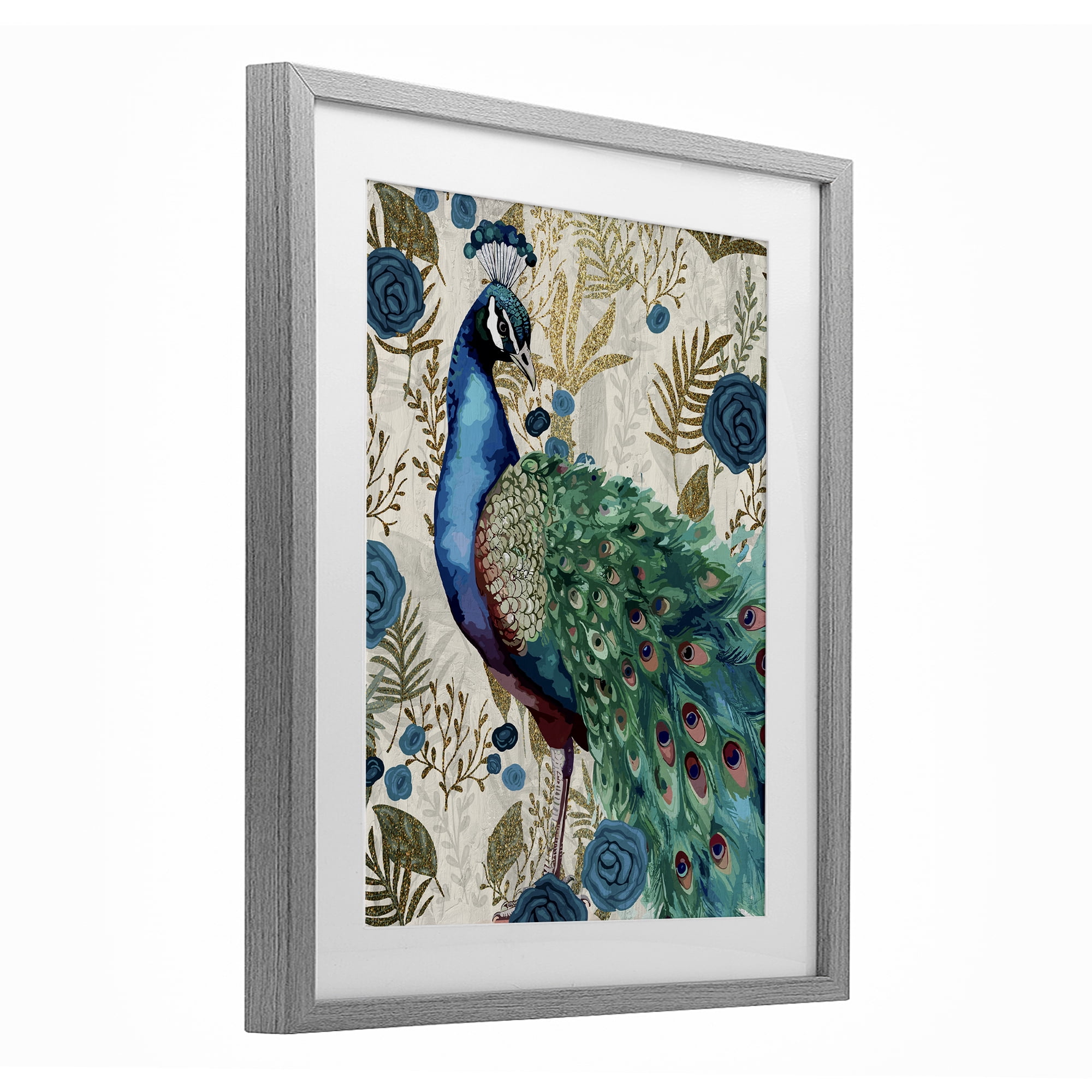 Stupell Industries Rococo Peacock Pride Gray Framed Print Under Glass, design by Kim Allen