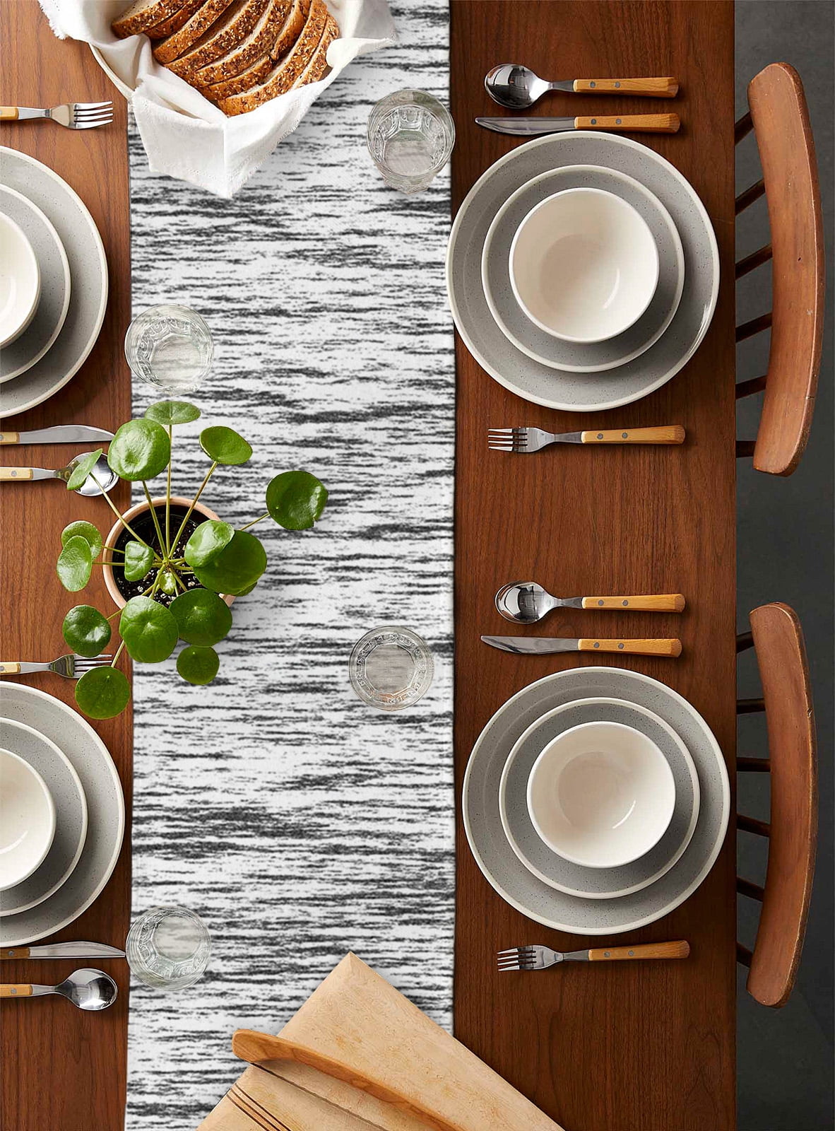 Hokiten Table Runners 72 Inches Long Dress Scarves, Black and White Farmhouse Kitchen/Dining Table Runner, Coffee Tablerunners, Modern Striped Geometric Abstract Art 16x72 Inch