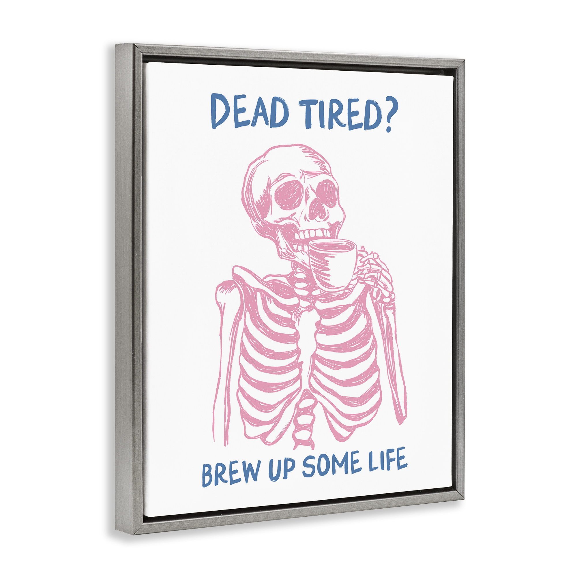 Stupell Industries Brew Up Life Skeleton Gray Framed Floater Canvas Wall Art design by JJ Design House LLC, 31 x 25