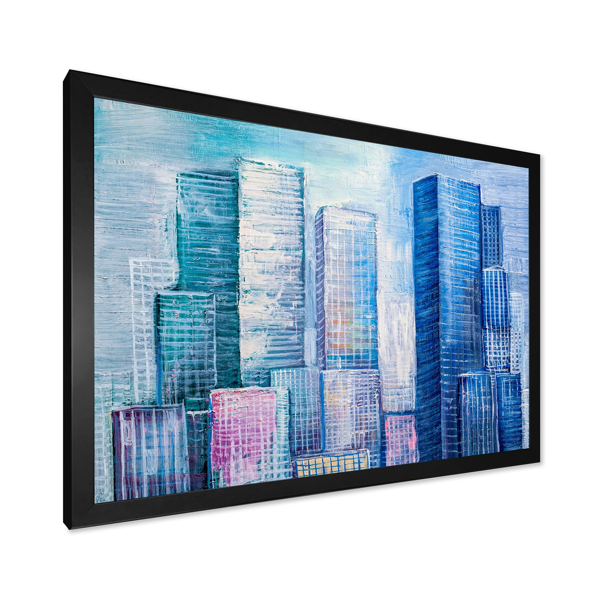 Designart 'Abstract Style Cityscape Panorama Skyscrapers I' Modern Framed Art Print