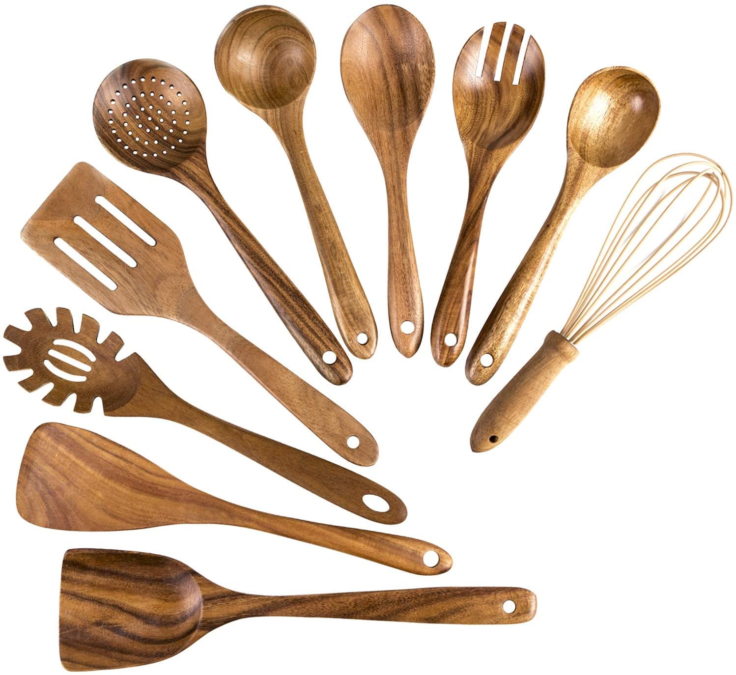WOODENHOUSE LIFELONG QUALITY wooden spoons for cooking, 10 pcs teak wood  cooking utensil set - wooden kitchen