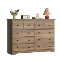 YouTrend 55.1" Wide Dresser for Bedroom, 10 Drawer Dresser with Large Drawers, Dresser for TVs Up to 65",Brown