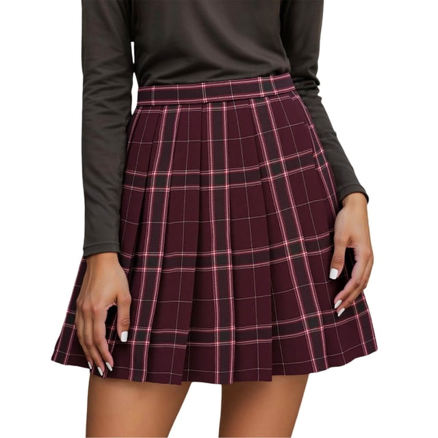 GPOECD Jupes à Carreaux pour Femmes Jupe Midi Fluide Taille Haute Jupe Trapèze Plissée Jupe Décontractée Confortable Extensible Douce Grande Taille Jupes Brique Rouge_003,TP