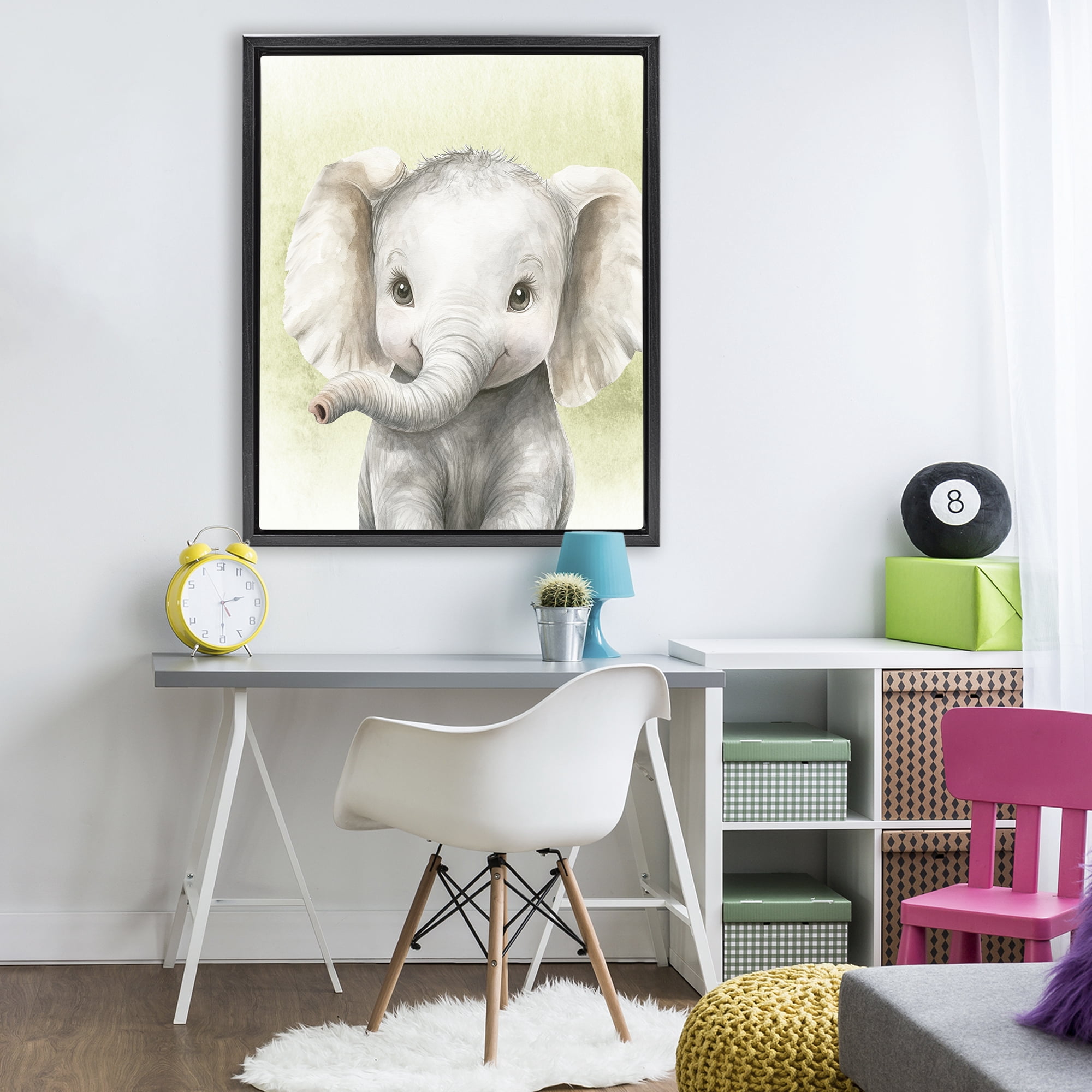 Stupell Industries Jungle Friends Baby Elephant Black Framed Floater Canvas Wall Art, design by Christine Simpson Art
