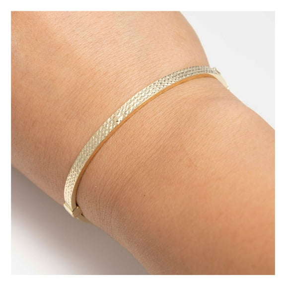 3mm Diamond-Cut Square Tube Women’s Adult Bangle Bracelet 14K Yellow Gold, 5.14 Gr – Goldum NYC