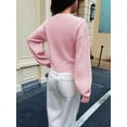 thumbnail image 6 of Women Button Up Cardigan Fall Trendy Crew Neck Long Sleeve Knit Cropped Sweater Jacket Pink XL, 6 of 7