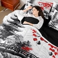 thumbnail image 5 of Manfei Traditional Red Lantern Pagoda Twin Bedding Sets for Teens, Japanese Bridge Bedding Comforter Set, Black White Red, Black Reversible7-Piece, 5 of 6