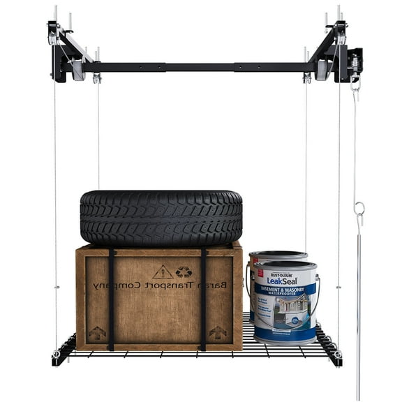 S-HOME Overhead Garage Storage Rack 4x4 FT, 250LBS Capacity, Crank-Down System for High Ceilings 10-12 FT(Self-installation required)