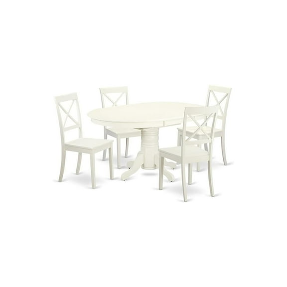 5 Piece Dining Set | Kitchen Table & 4 Wood Chairs | Oval White
