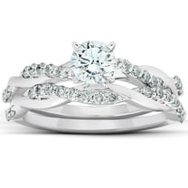 Pompeii 3/4Ct Diamond Infinity Engagement Ring Set 14k White Gold Maching Woven Band