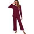 thumbnail image 4 of Women's Long Sleeve Sleepwear Soft Crew Neck Pyjama Set,Wine Red, 4 of 5