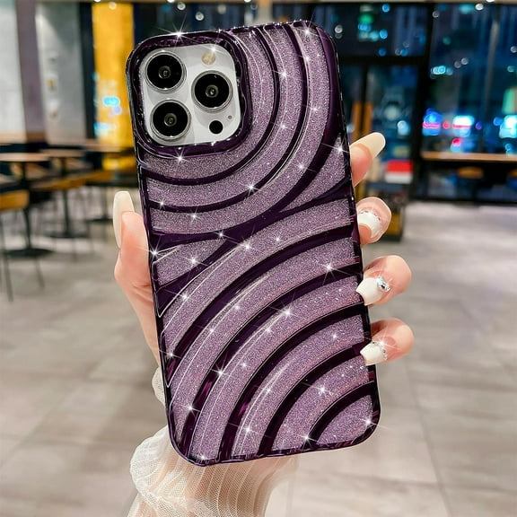 Compatible with iPhone 14 Pro Max Case 6.7 Inch, Cute 3D Design Planting Water Ripple Case, Bling Sparkle Case for Women Girls, Soft Silicone Shockproof Camera Protective Back Cover-Purple