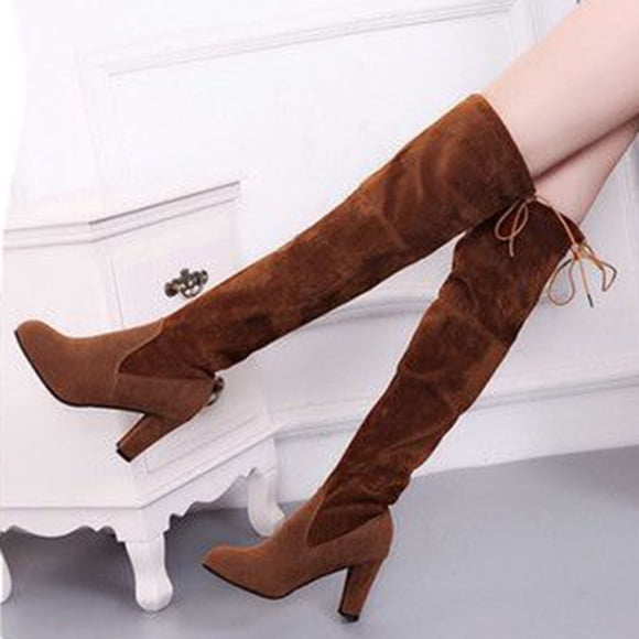 LSLJS Winter Warm Women's Rivets Zipper Hoof Heels Riding Horse Sexy Mid Calf, Women's Knee-High Boots, Womens Boots