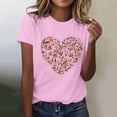 thumbnail image 3 of Primavera Top Mujeres de Moda de Cuello Redondo con Patrones de Corazón de Manga Corta Camiseta Top para Uso Diario Y de Fiesta, 3 of 5
