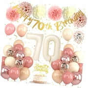 SKYSONIC 40th Birthday Decorations for Women Retro Birthday Balloons, Happy 40th Banner, Cake Topper, Pom Pom, Rose Number 40 Balloon for Her 40th Birthday Party Supplies