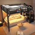 thumbnail image 2 of Bellemave Twin Loft Bed with Stairs and Wardrobe,Metal Loft Beds with Storage and LED Light,Heavy Duty High Loft Bed Twin with USB Ports, Noise Free, Black, 2 of 7