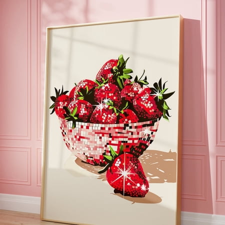 Disco Strawberries Art Print: Glam Dorm Room Decor (Print) UNFRAMED PAPER POSTER Home Decor Vintage Gift Living Room Dercor