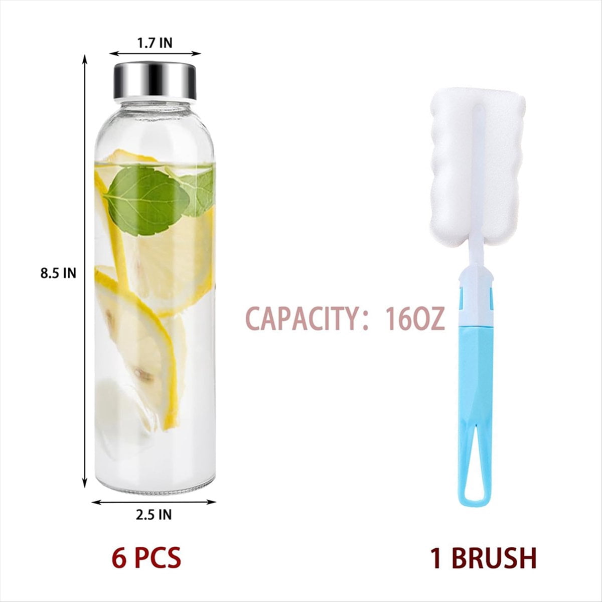 Glass Juice Bottles with Lids for Juicing 18 Oz, Reusable Clear Glass Water Bottles with Airtight Cap for Refrigerator