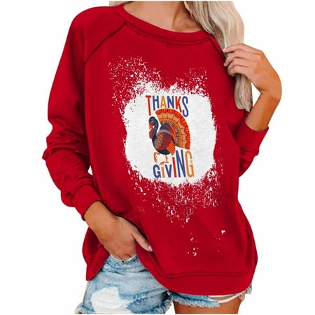 

Honeeladyy Sales Online Women s Tops Thanksgiving Round Neck Sweater Loose Blouse Hoodless Sweatshirt