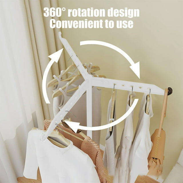 Heavy Duty 360° Rotating Clothes Drying Rack with Triangular Stable Base, Foldable Laundry Drying Stand for Bedroom & Balcony, One Button Folding Space Saving Garment Hanger for Small Apartments