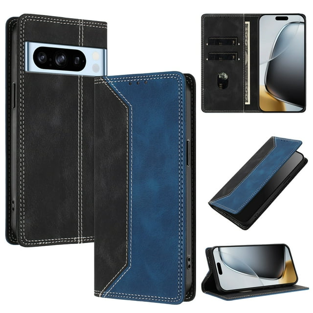 Phone Case for Google Pixel 8 Pro FOXDOCK Premium Leather,Creative Dual-Color Cover with Card Slot,Shockproof