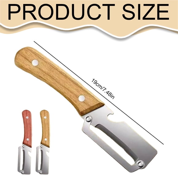 Couteau Éplucheur Outil Multifonction Éplucheur de Légumes avec Manche en Bois et Outil de Cuisine en Acier Inoxydable pour Pomme de Terre Citrouille Papaye
