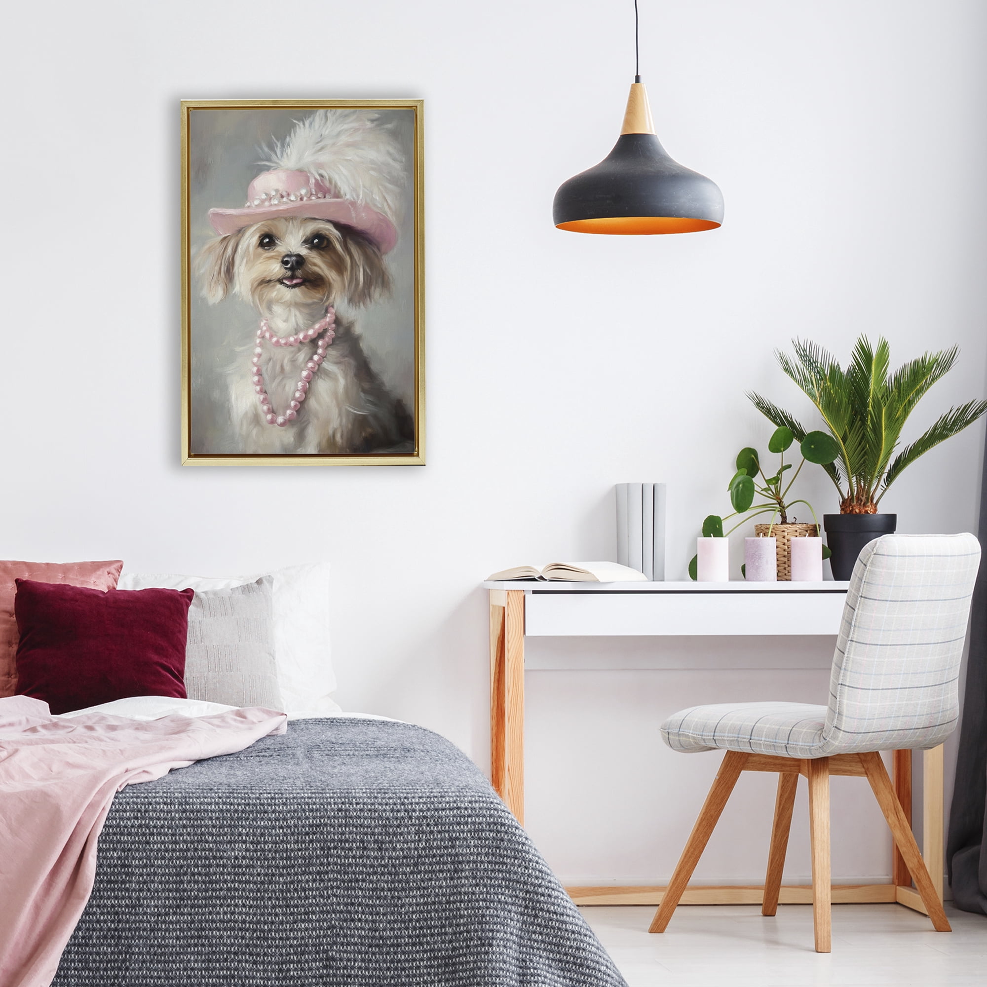 Stupell Industries Lady Yorkie Portrait Gold Framed Floater Canvas Wall Art, design by Tina LeCour