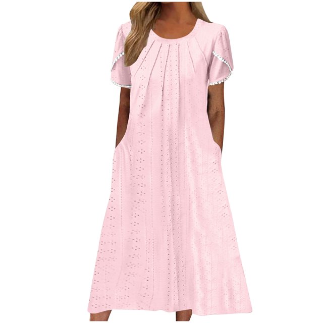 Birdeem Robe d'Été Confortable Aguichant Mode Couleur Unie Poche Manches Courtes Col Rond pour Femmes