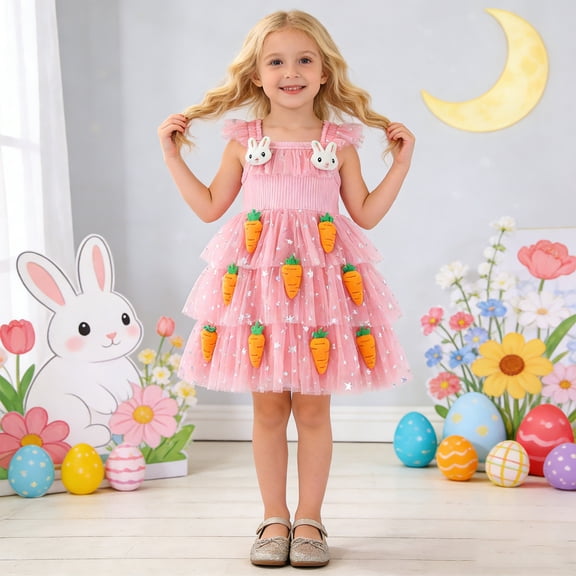 Gzbliryd Easter Leopard Print Dress Bunny Print One-Piece Dress Rabbit Skirt Easter Egg Smocked Dress for Girl Daughter Cute Girls Spring Outfits (Pink,5-6 Years)