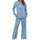 thumbnail image 1 of Puntoco Moda Para Mujer Color Sólido Cuello Redondo Manga Larga Pantalones Con Abertura Lateral Traje Manga Larga Cuello Redondo top/Camisa Traje Azul Cielo Xxl, 1 of 7