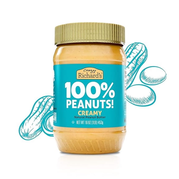 Pack of 1 Crazy Richard's 100% All-Natural Creamy Peanut Butter, No Added Sugar Peanut Butter Non-GMO, Vegan (16 Ounce (Pack of 1))