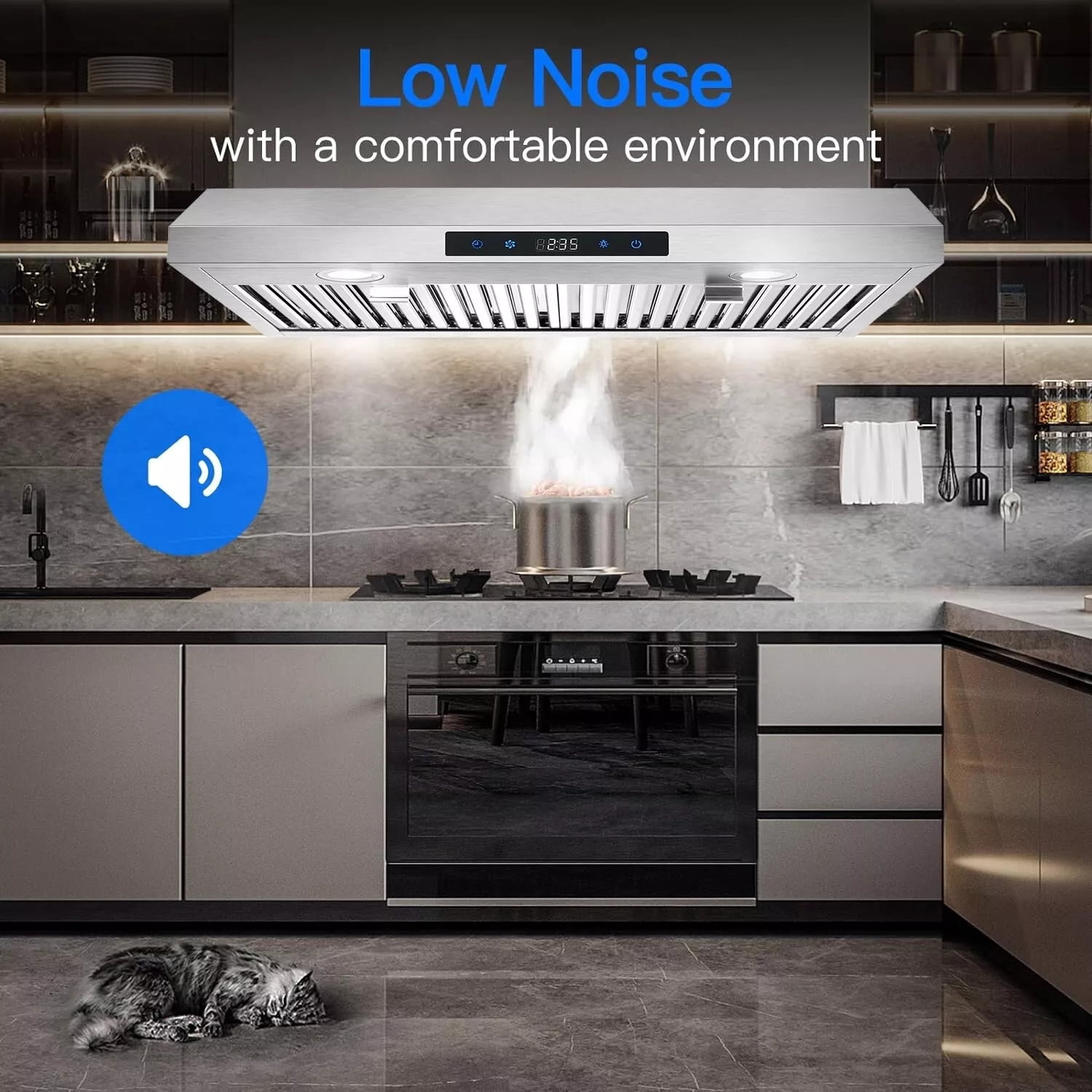 "Joeaonz 30"" Convertible Under Cabinet Range Hood, Stainless Steel, 600CFM, 3-Speed Fan, Dishwasher-Safe Filter"