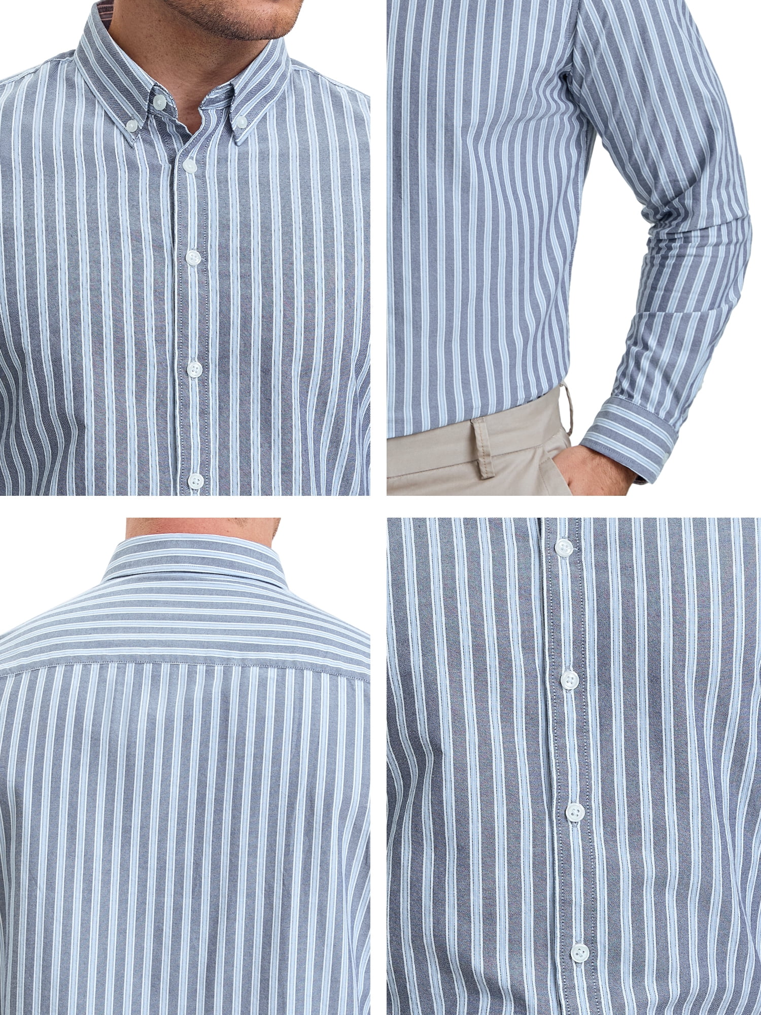 DARING DIVA Men's Stripes Long Sleeved Button Down Business Dress Shirts XL Light Gray