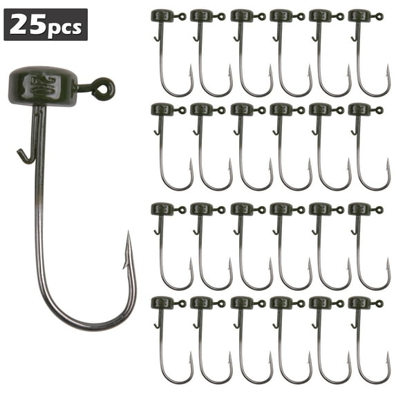 Mushroom Head Ned Rig Shroom Jig Hooks Kit for Soft Lures, 1/10oz (25-Pack)