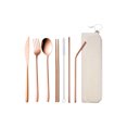 thumbnail image 2 of Juego de cubiertos portátiles de acero inoxidable de 7 piezas con palillos, cuchara, cuchillo, tenedor y pajita, con estuche de almacenamiento, para acampar al aire libre., 2 of 5