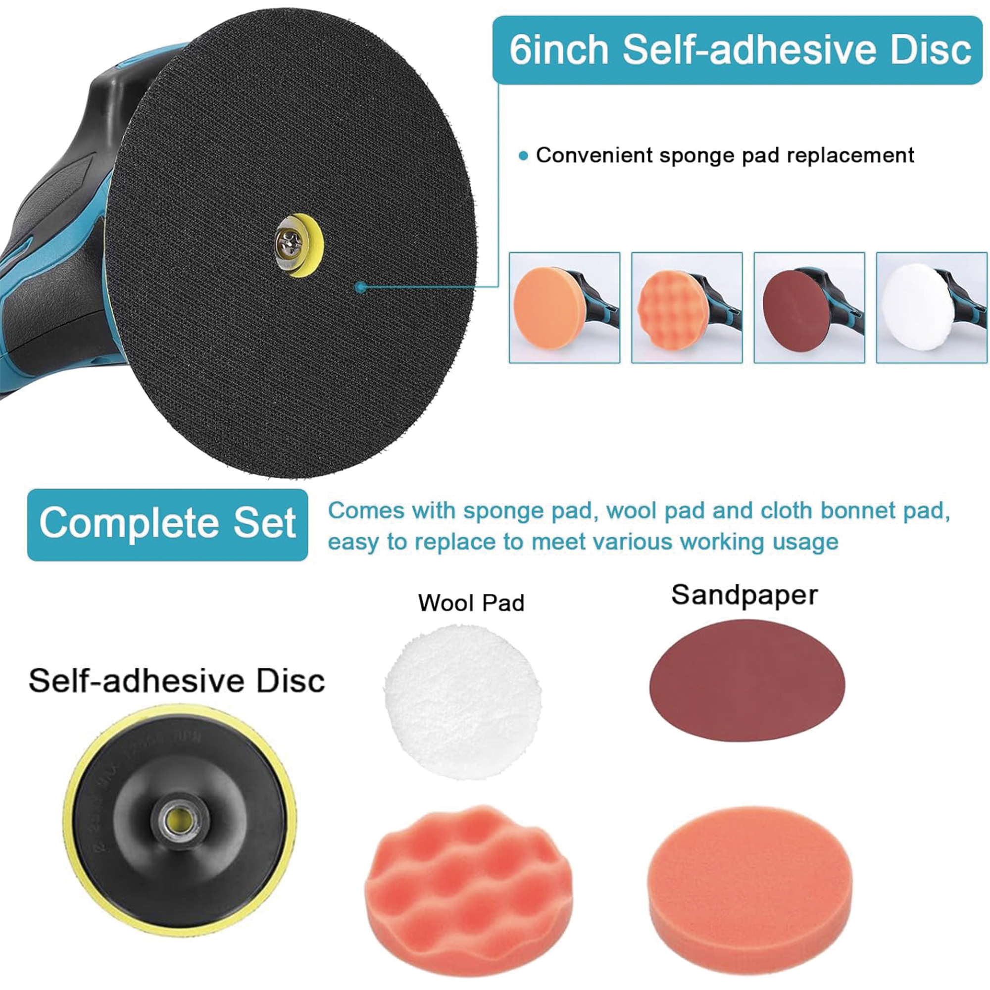 Cordless Car Buffer Polisher kit, 2000mAh 21V Battery, 6 Inch Car buffer Waxer Kit, 8 Variable Speed Polisher for Car Detailing,Boat Sanding,Scratch Removing