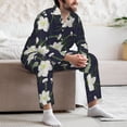 thumbnail image 5 of Mens Pajamas Set, Lilies Flowers Pine Green Button Down Long Sleeve Loungewear Sleepwear Pjs sets for Men, 5 of 5