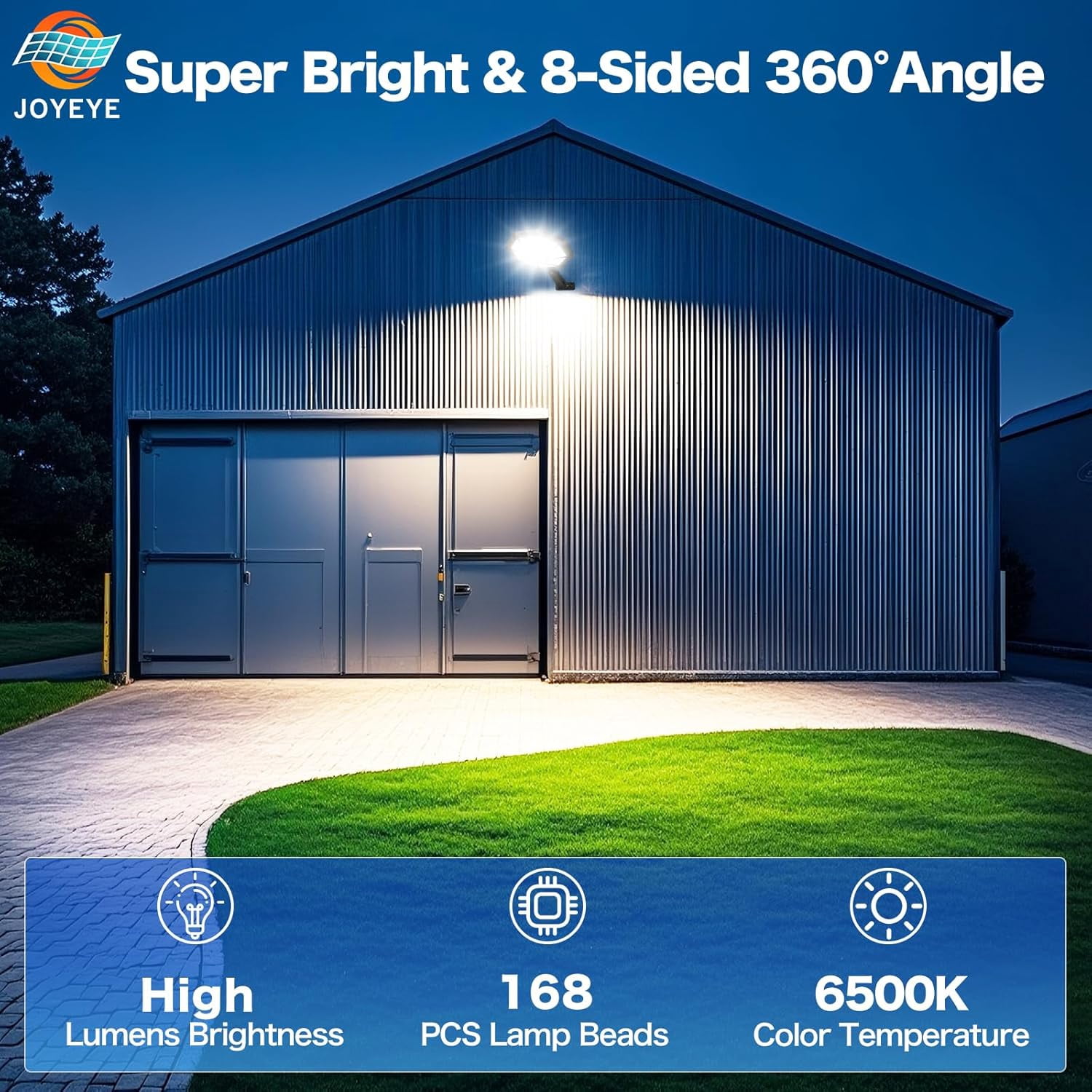 Solar Lights Outdoor - 168LED 6500K Daylight, 8-Sided Solar Flood Light with Motion Sensor and Remote Control, IP66 All-Weather, 3 Mode Dusk-to-Dawn for Pathway, Garden, Yard