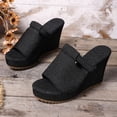 thumbnail image 5 of Denim Wedges Heels for Women Open Toe High Wedge Sandals Solid Color Slip on Slides Casual Summer Slippers Black Size 7.5, 5 of 7