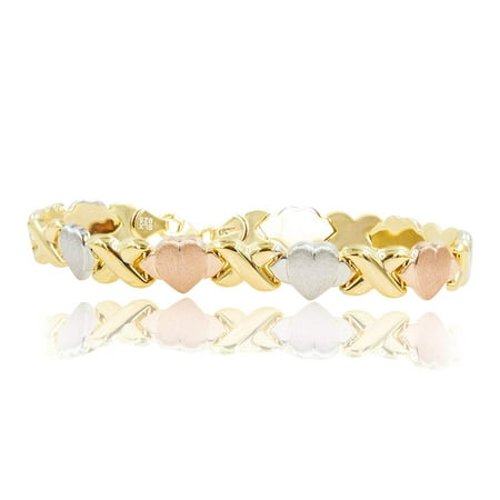 Silverluxe 18 Kt Gold Over Sterling Silver Hugs And Silverluxe 18 Kt Gold Over Sterling Silver Hugs And Kisses Xoxo Bracelet Tricolor 7 1