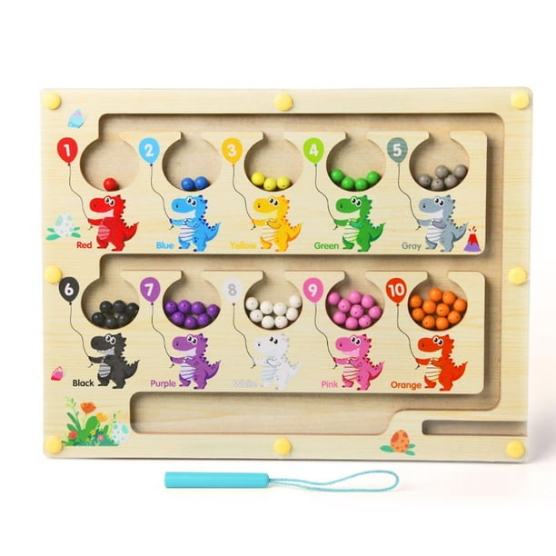 Laberinto magnético de colores y números, laberinto magnético Montessori para contar juguetes para niños pequeños, juguetes de juego de mesa con laberinto magnético de madera