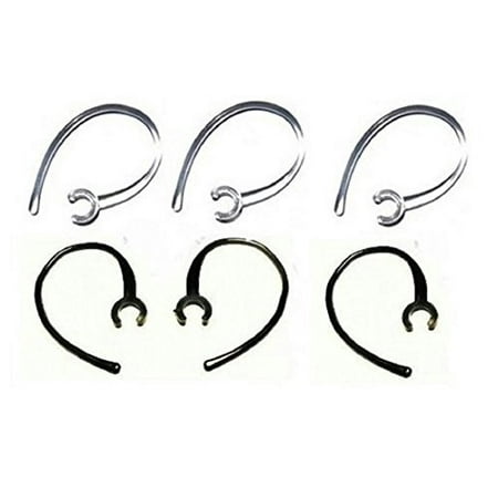 

Set of 6 Replacement Bluetooth Ear Loop Hook Clip Clear/Black (6mm) Comes with Free How to Live Stress Free Ebook