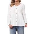 thumbnail image 4 of INSPIRE CHIC Boho Button Down Blouse for Women Long Sleeve V Neck Lightweight Dressy Casual Top S White, 4 of 6