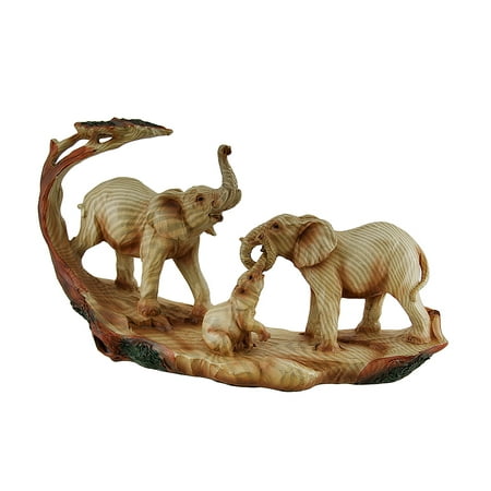 - Elephant Family Safari Carved Wood Look Decorative Statue