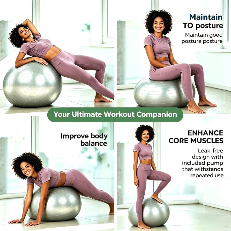 Large Pilates Exercise Ball with Air Pump - Multiple Sizes, PVC Fitness Ball, Polo Toy, Office Chair Alternative, Improves Core Stability And Flexibility